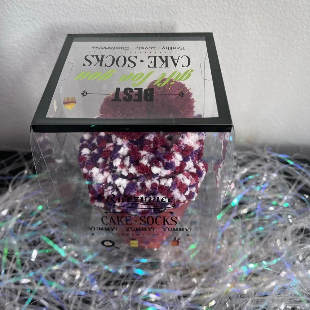 Birthday Cupcake Socks with Pom Poms in Box